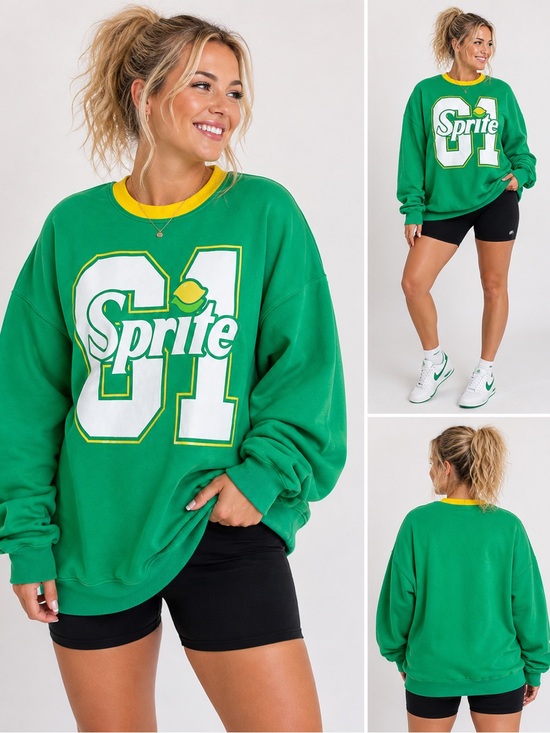 Coca Cola Sweaters - Sprite Women’s Oversized Graphic Crewneck Sweatshirt Green Yellow Size 1X NWT